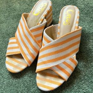 Orange and White Striped Slip On Mules